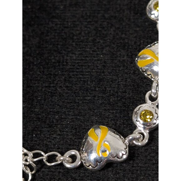 Yellow Ribbon Awareness Bracelet Rhinestone Heart Tennis 7" - Picture 4 of 8
